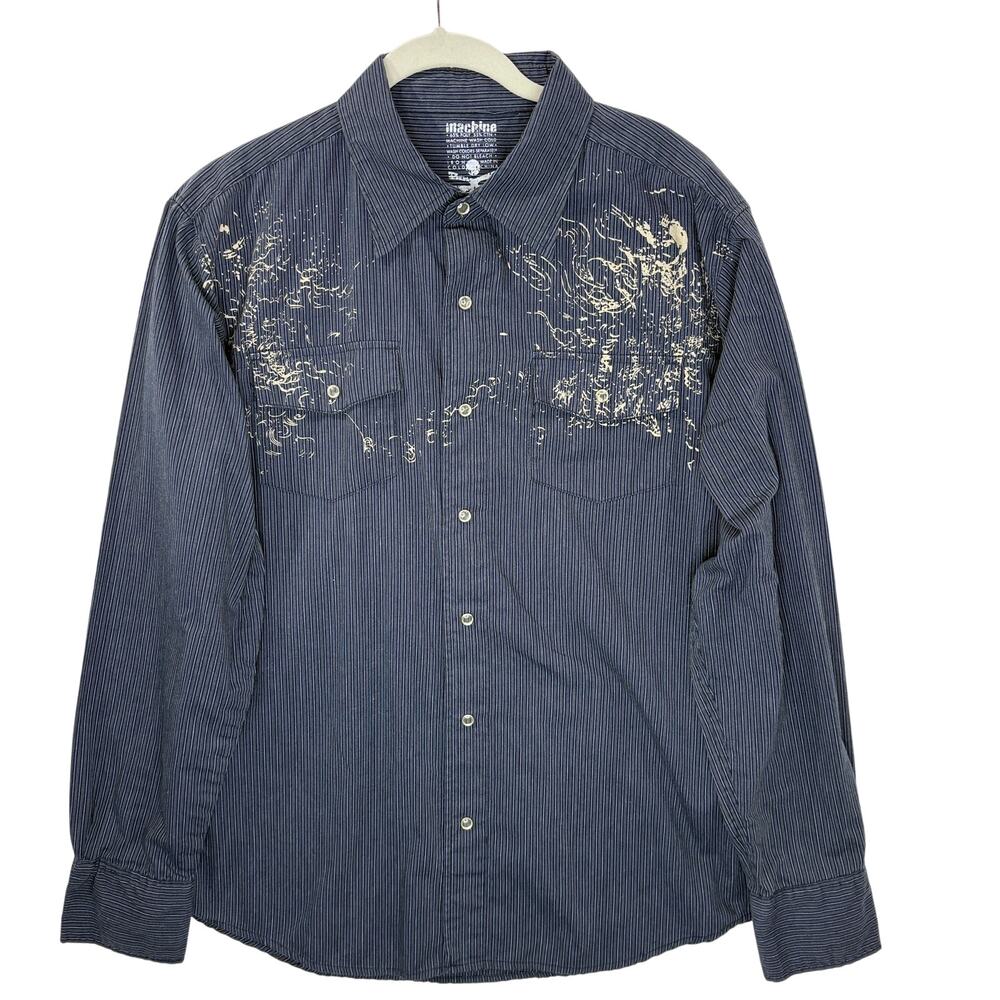 MK Machine Size L Pearl Snap Shirt Y2K Vintage Graphic Grunge Rock Western